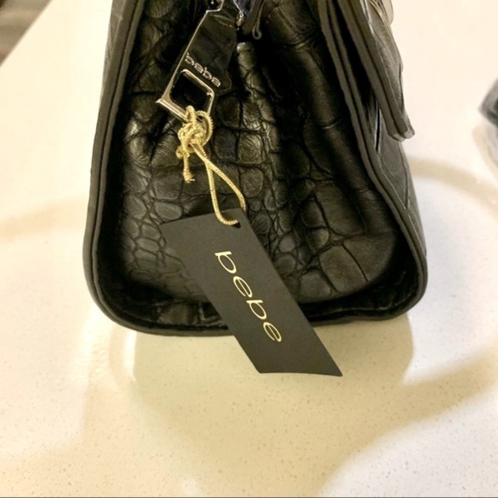 🖤 Bebe Black Pearl Croc Leather Mini Satchel Crossbody Bag - Picture 6 of 13